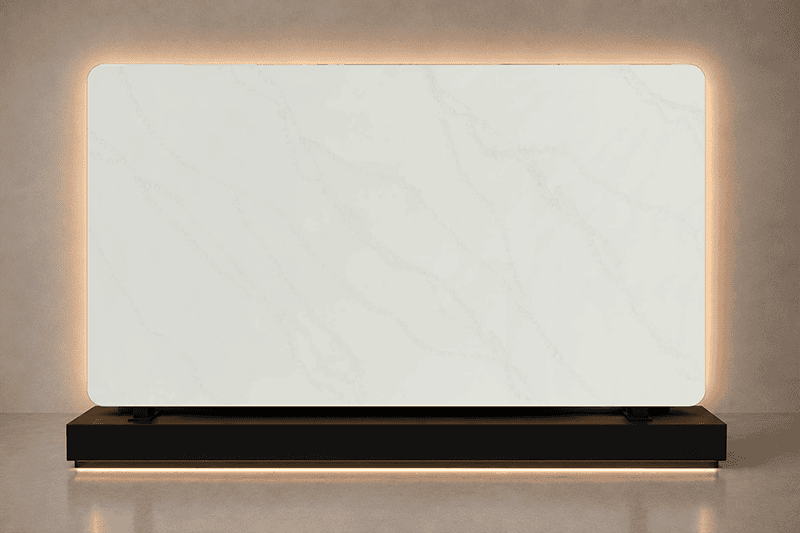 Elegant white marble slab with backlit lighting, perfect for upscale interior decor and custom stone.